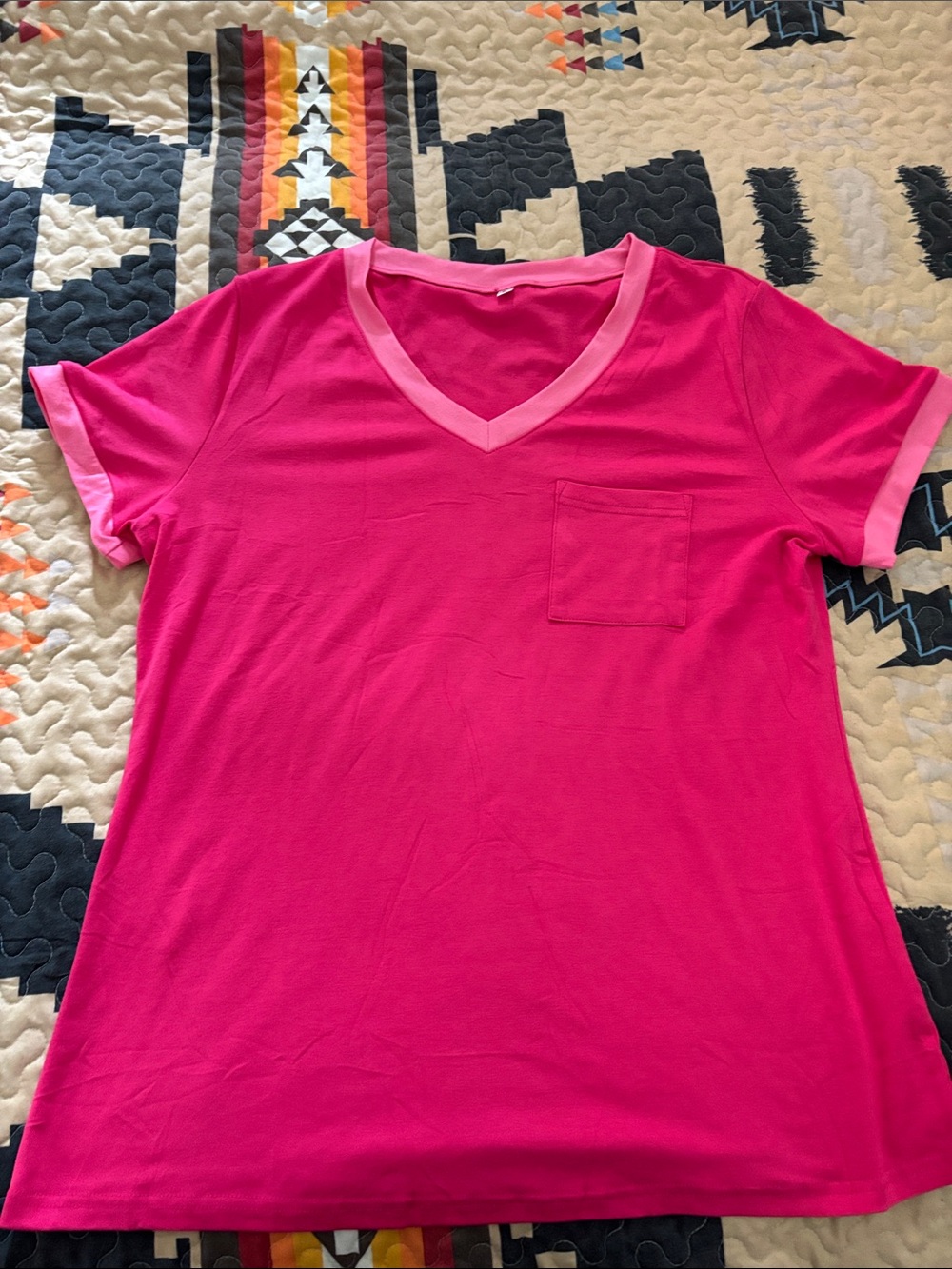 Two Tone Pink V Neck Tee